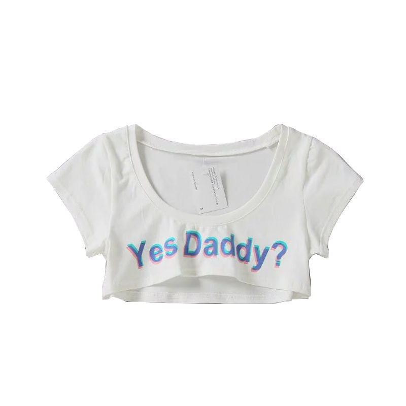"Yes Daddy" Letter Print Fitness Crop Top - White - One Size - image 7