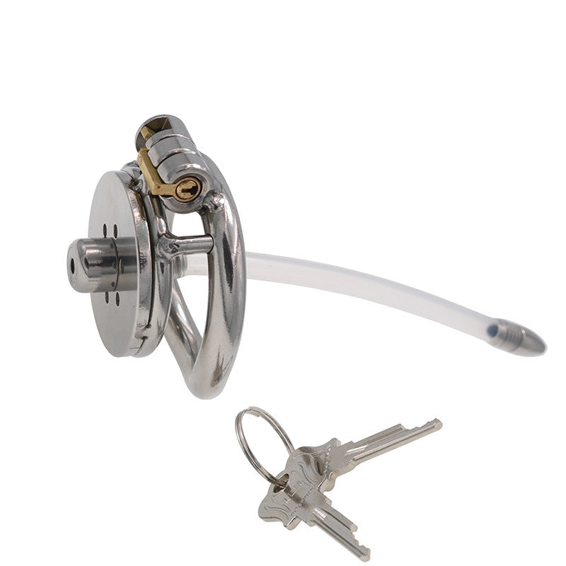 Stainless Steel Chastity Cage with Catheter Tube - 50mm Ring - image 0