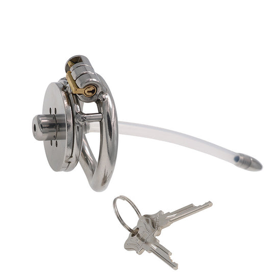 Stainless Steel Chastity Cage with Catheter Tube - 50mm Ring - image 0