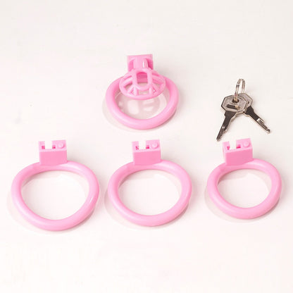 Innie/Micro/Stub Chastity Cage for Sissy Play with 3 Size Rings - A - Pink - Micro - image 18