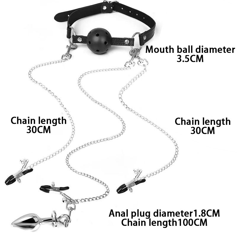5-Piece BDSM Bondage Set – Ball Gag, Nipple Clamps & Anal Plug for Couples - 1.8cm - image 8