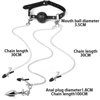 5-Piece BDSM Bondage Set – Ball Gag, Nipple Clamps & Anal Plug for Couples - 1.8cm - image 8