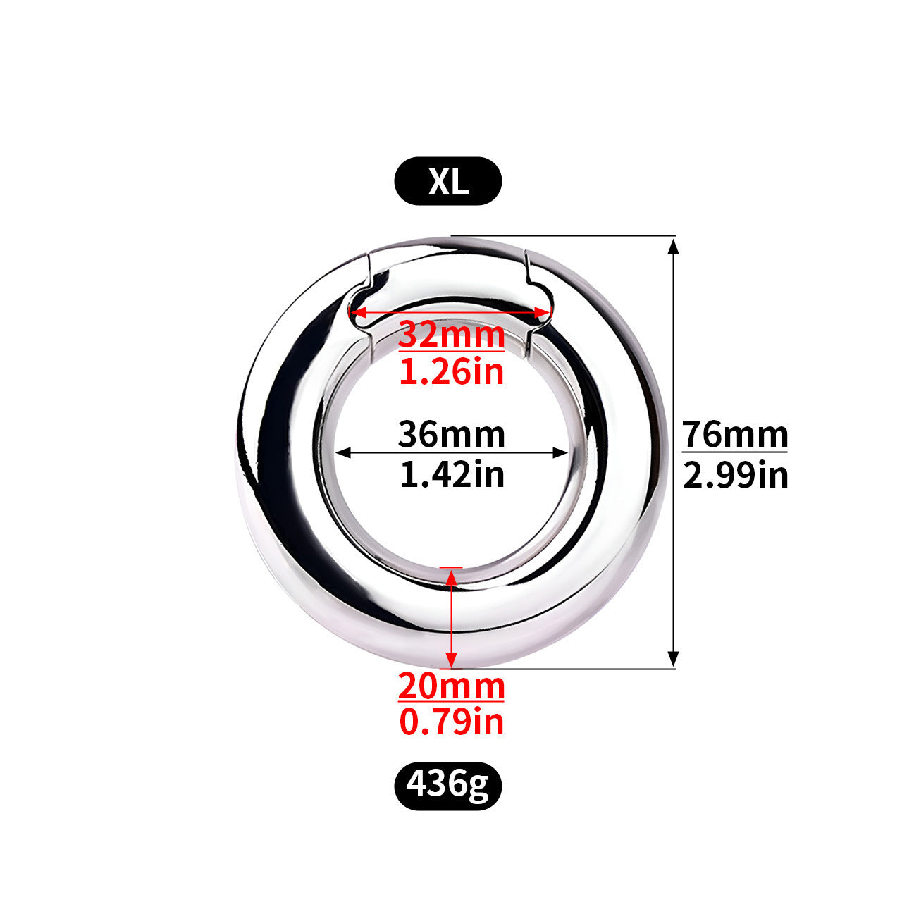 Stainless Steel Locking Cock Ring - XL - image 2