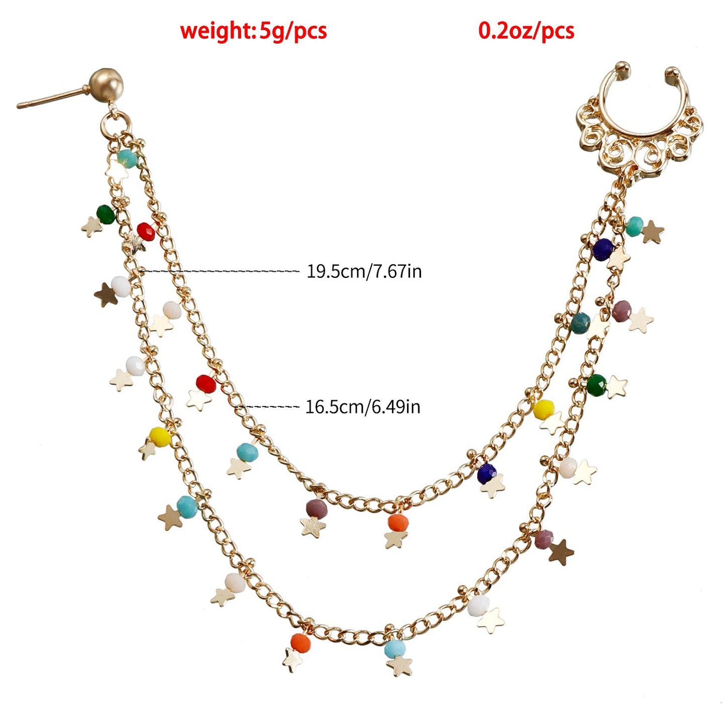 Boho Nose Chain Jewelry – Fake Septum Ring with Ear Hoop & Crystal Nose Ring - image 9