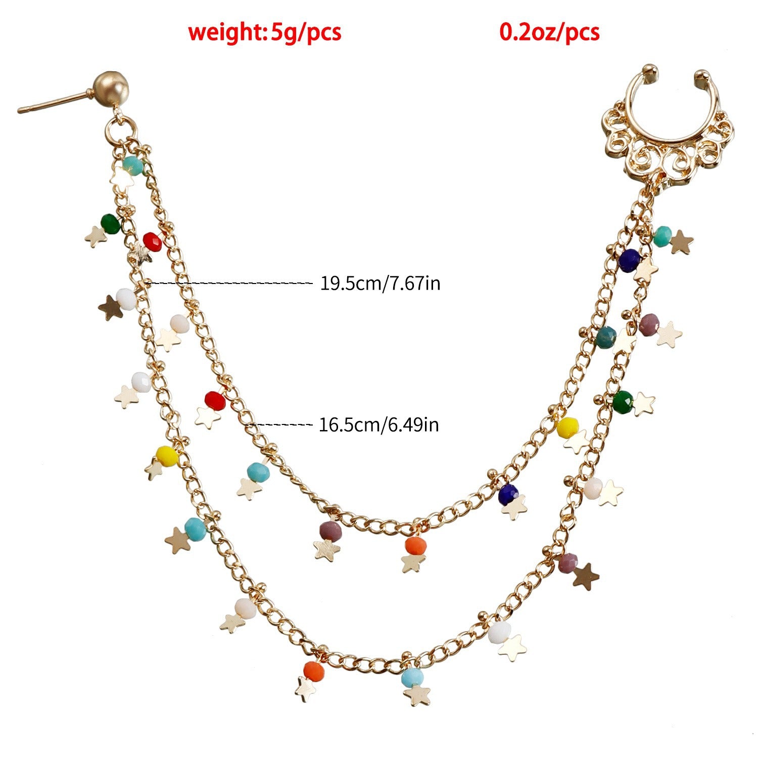 Boho Nose Chain Jewelry – Fake Septum Ring with Ear Hoop & Crystal Nose Ring - image 9