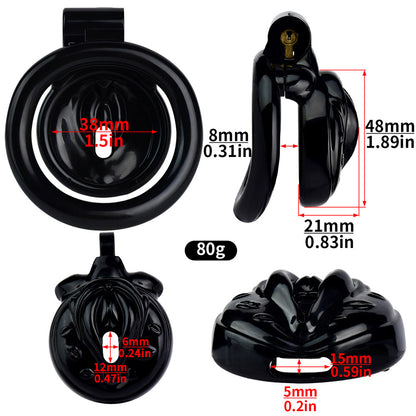 Mini Vagina-Shaped Male Chastity Cage – Humiliating Lock with 4 Rings & Padlock - image 9