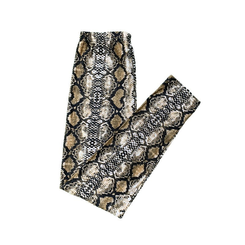 Snake Printed High-Waist Leggings - Golden - One Size - image 1