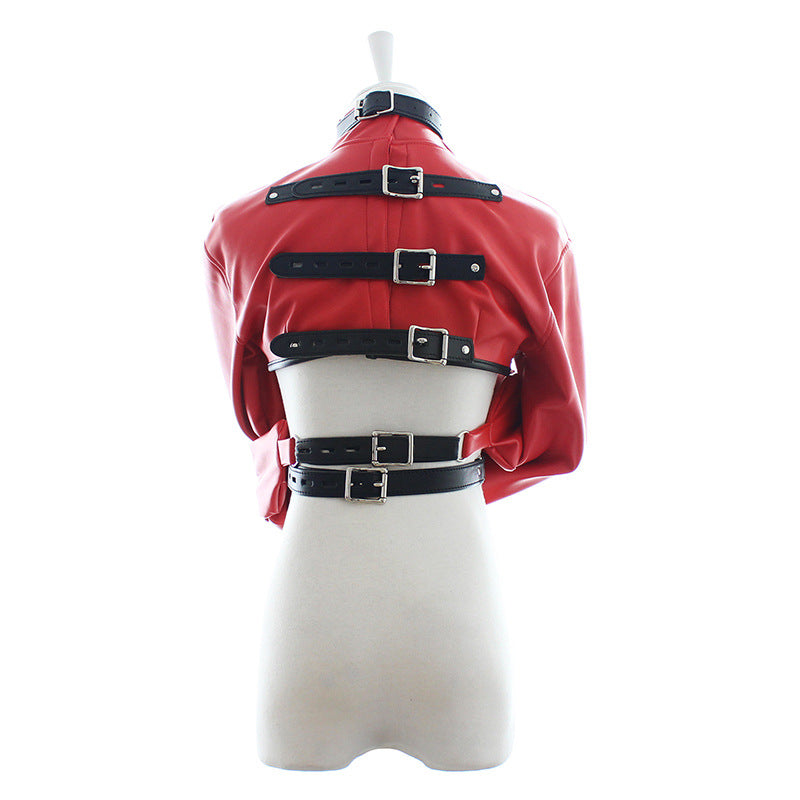 PU Leather Straitjacket Restraint Bondage Fetish Harness - Red - image 0
