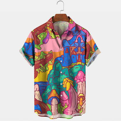 Mens Button Down Shirts Funny Penis Printed - Colorful - 5XL - image 0