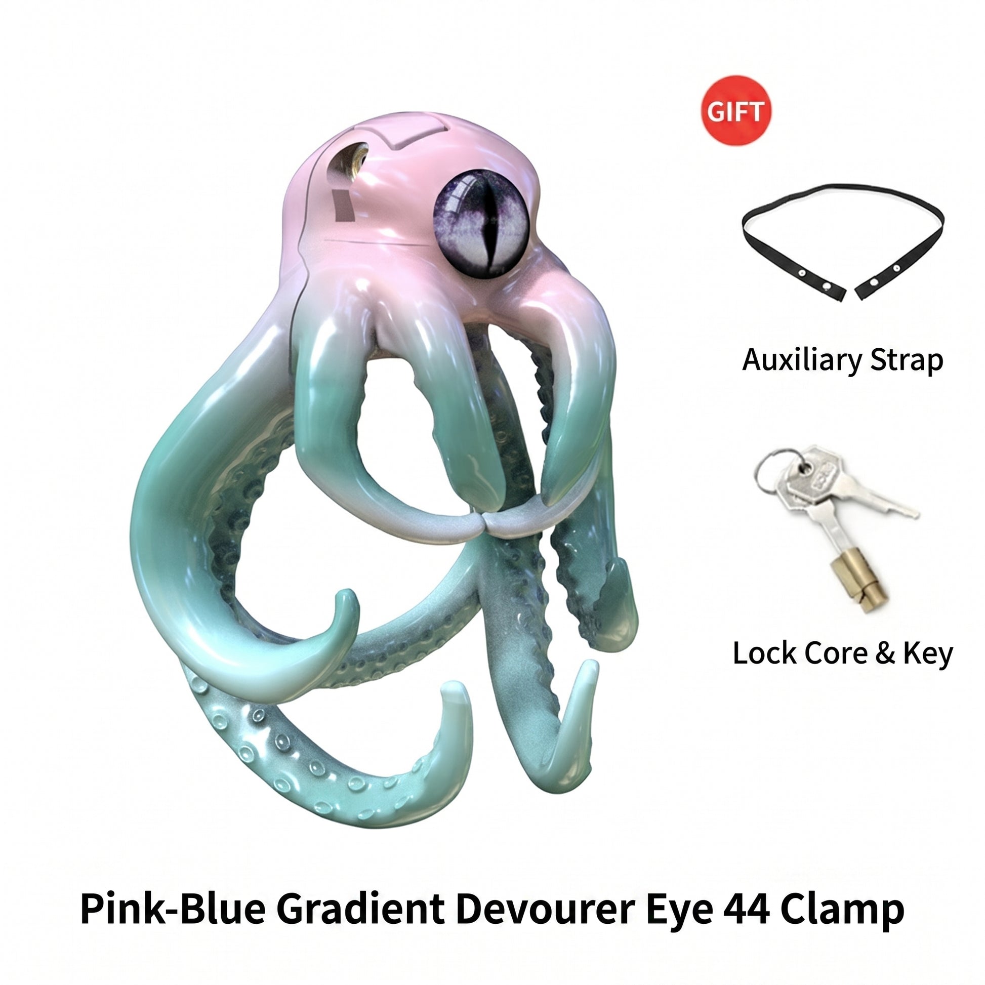 Octopus Kraken Chastity Cage - Pink Blue Gradient - 44mm - image 3