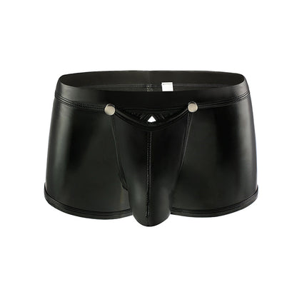 Men's Faux Leather Open-Crotch Boxer Panties - image 1