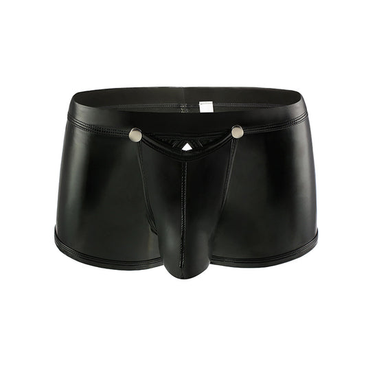 Men's Faux Leather Open-Crotch Boxer Panties - image 1