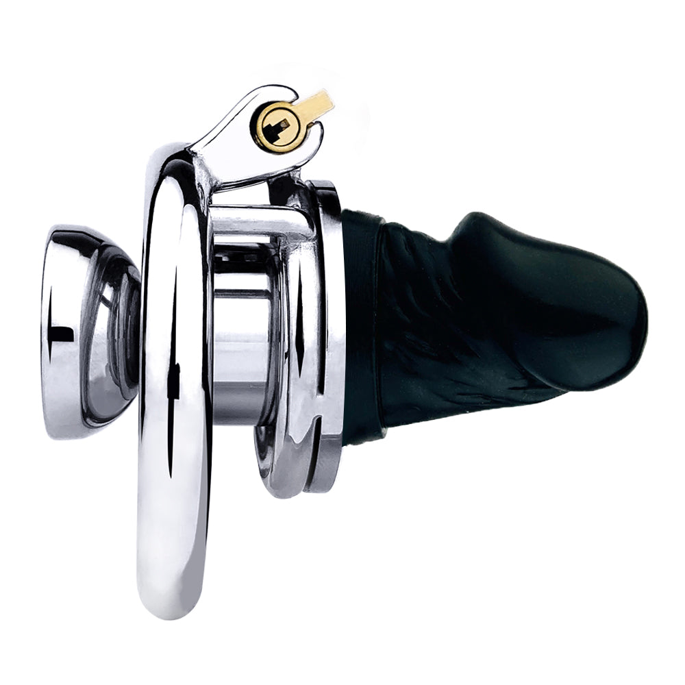 Chastity Cage with Detachable Dildo & Urethral Tube - 55mm Ring - Black Dildo - S - image 10