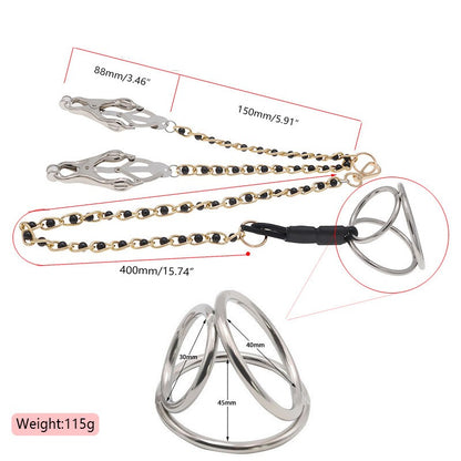 E-stim Nipple Clamps & Urethral Sound & Penis Ring Set - 45mm Ring - image 1