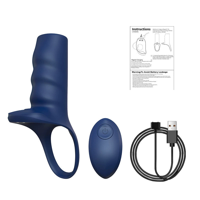 Vibrating Penis Sleeve Cock Extender with Remote - Blue - image 1