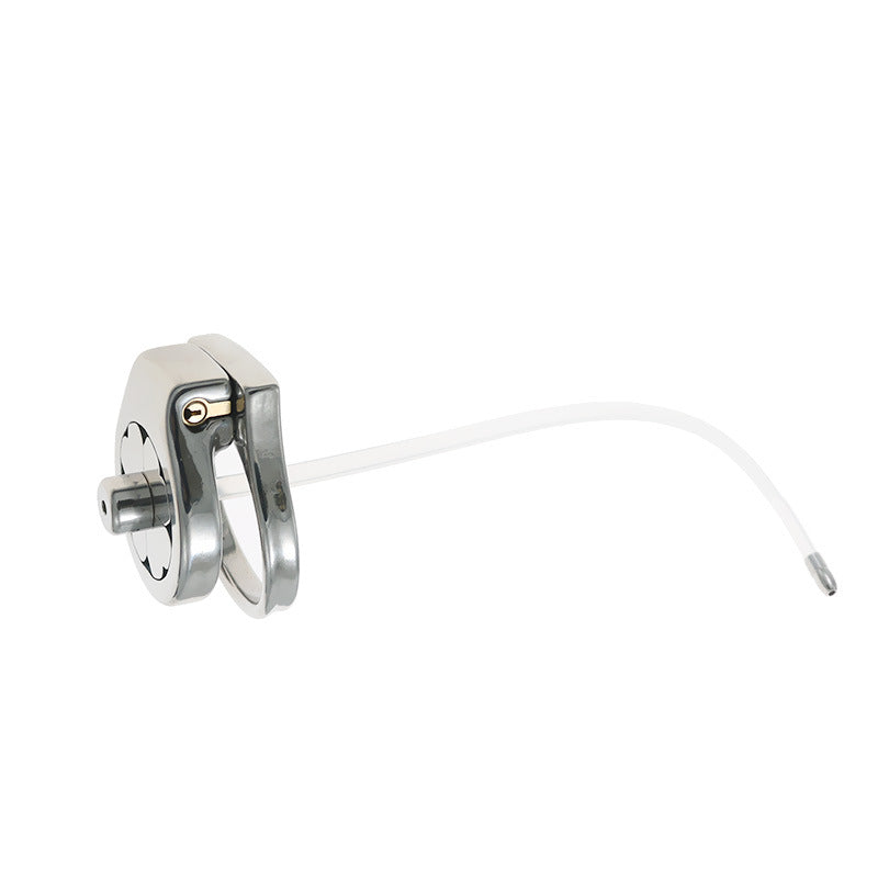 Flat Stainless Steel Chastity Cage with Long Hollow Urethral Tube - image 5