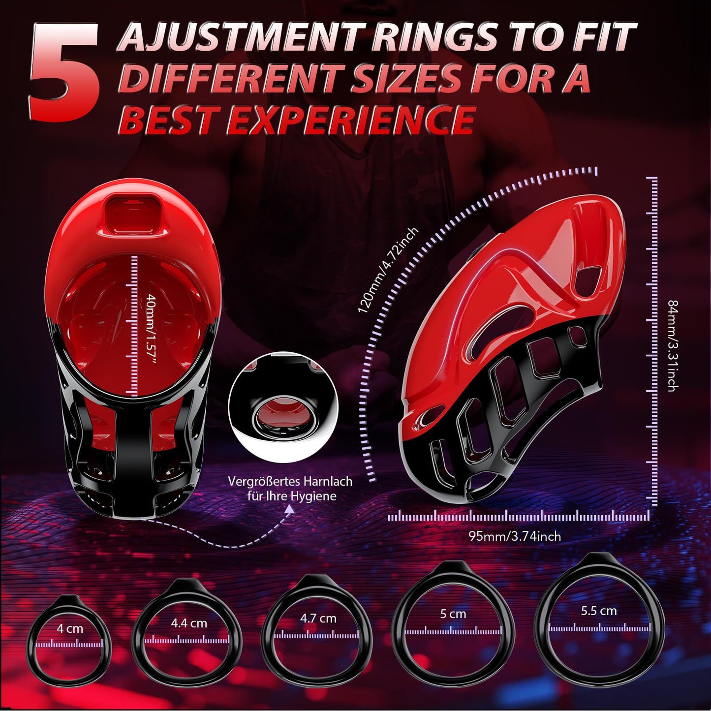 Chastity Sex Toys With 5 Sizes Rings 2 Keys & 1 Lock - image 3