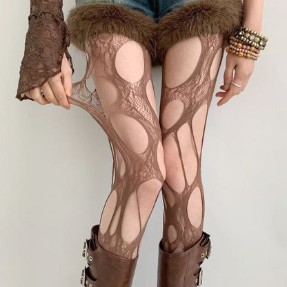 Gothic Ripped Fishnet Tights – Edgy & Bold for Night Outs - Coffee - One Size - image 12