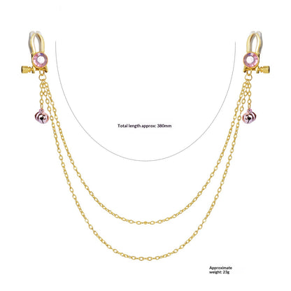 Crystal Chain-linked Nipple Ring  - Pink - image 3