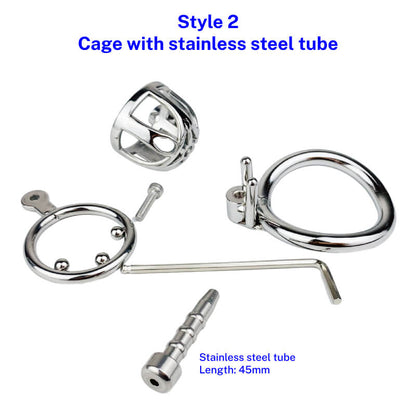 Keyless Anti-pullout Permalock Chastity Cage - 50mm Cage+Stainless Steel Tube - image 1