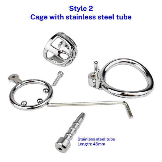 Keyless Anti-pullout Permalock Chastity Cage - 50mm Cage+Stainless Steel Tube - image 1