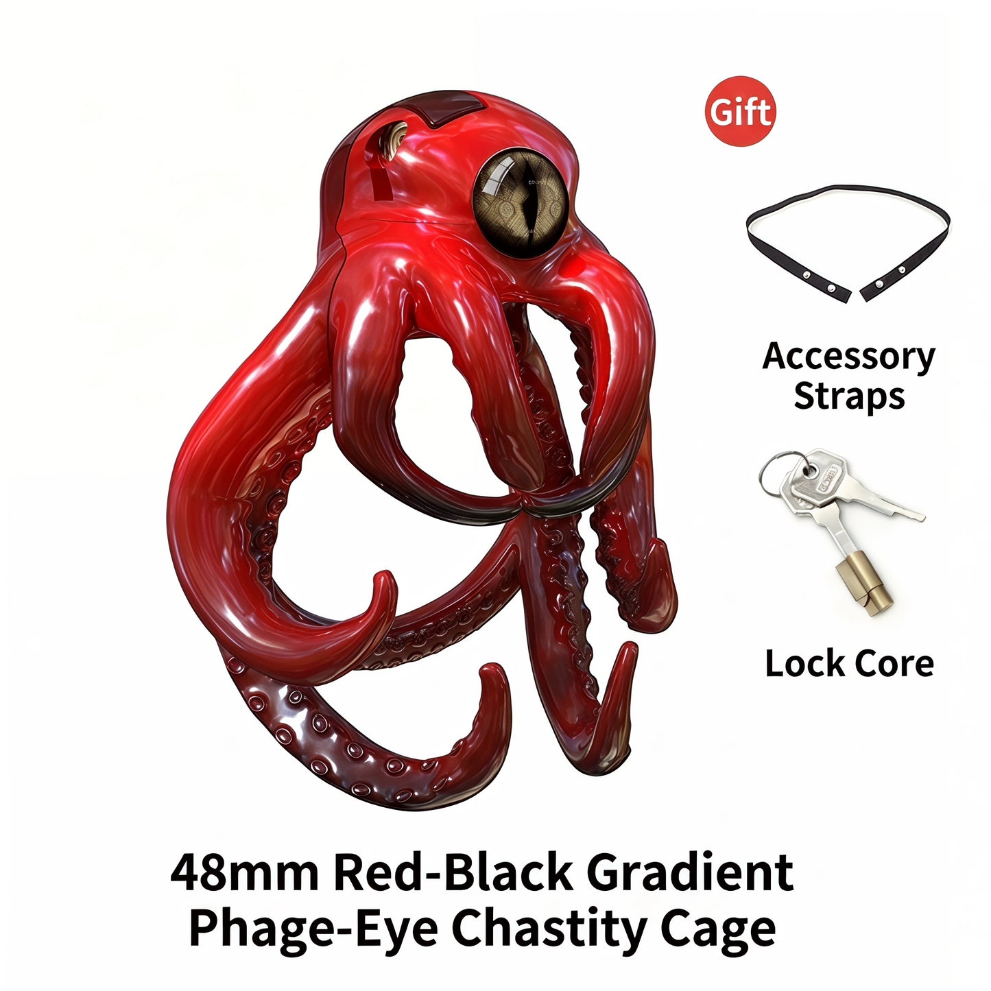 Octopus Kraken Chastity Cage - Red Black Gradient - 48mm - image 17