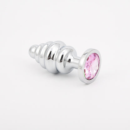 Ribbed Jeweled Butt Plug - Pink - L - image 0