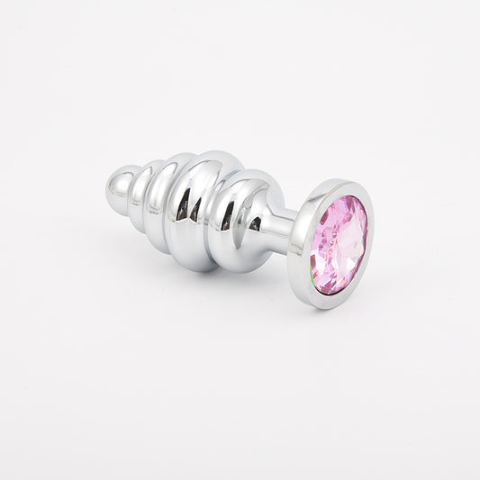 Ribbed Jeweled Butt Plug - Pink - L - image 0
