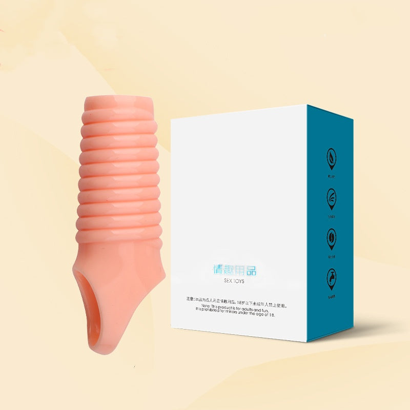 Male Reusable Penis Sleeve Delay Ejaculation Stronger Erection Penis Extender - Beige - A - image 3