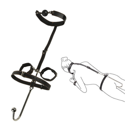 Sex Backhand Back Gag With Anal Hooks SM Leather - image 6