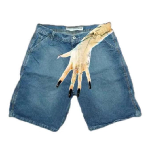 Men's Hip Hop Funny One Hand Printed Skateboarding Denim Shorts - G - XXL - image 8