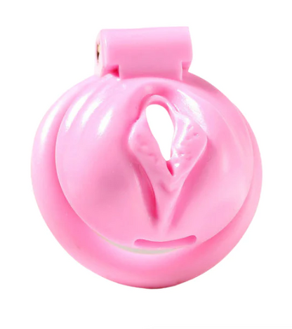 Cuck Denier: Pink Pussy Shaped Resin Sissy Chastity Cage - L - image 2