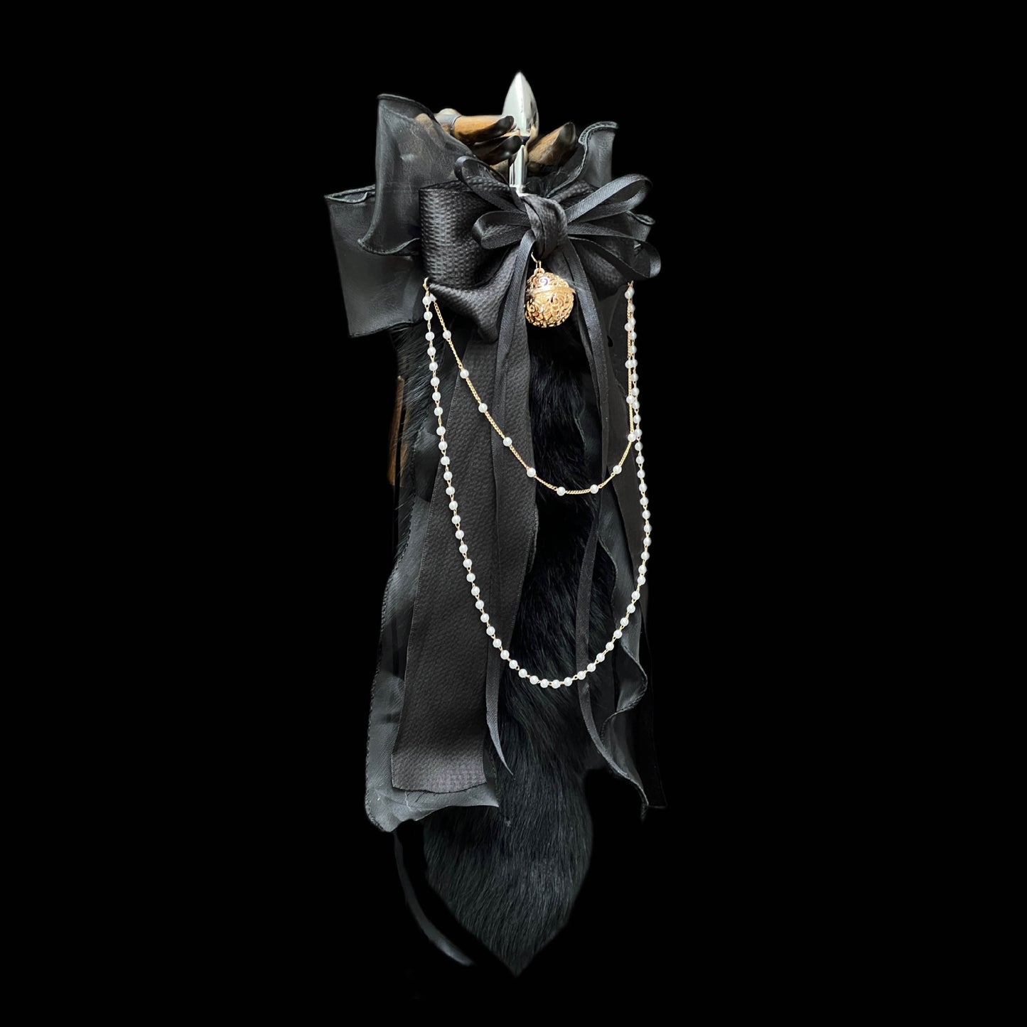 Luxury Fox Tail Plug Set – 15.7" Plush Tail With Pearl Chain & Interchangeable Plug Heads - image 0