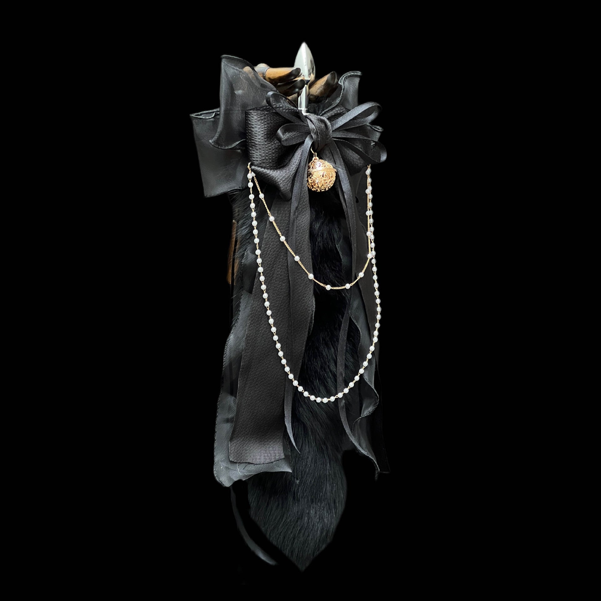 Luxury Fox Tail Plug Set – 15.7" Plush Tail With Pearl Chain & Interchangeable Plug Heads - image 0