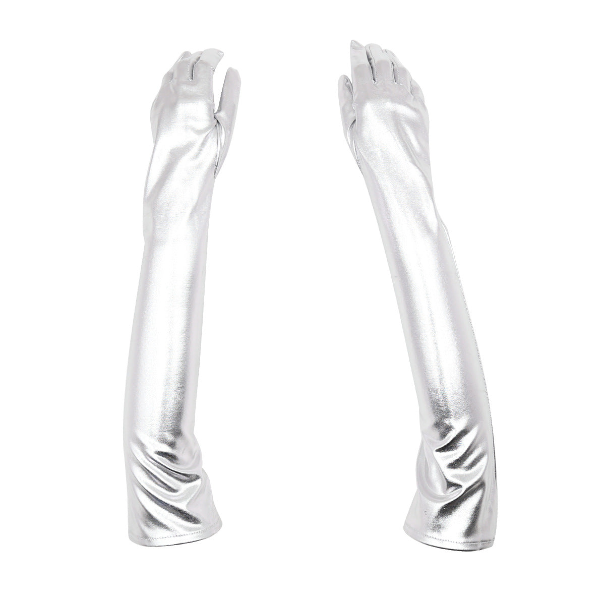Patent Leather Coated Gloves SM Costume - Silver - image 2