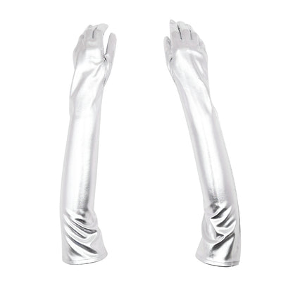 Patent Leather Coated Gloves SM Costume - Silver - image 2