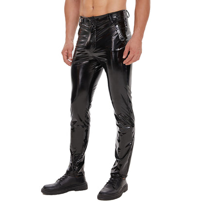 Men's Latex Wet-Look Leggings with Pockets – Faux Leather Club & Biker Trousers - 3XL - Black - image 3