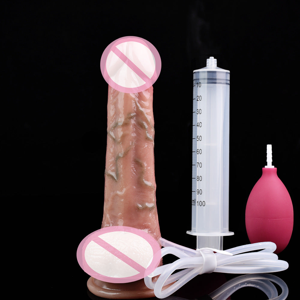 Realistic Ejaculating Dildo (with syringe & pump) - Beige - image 4