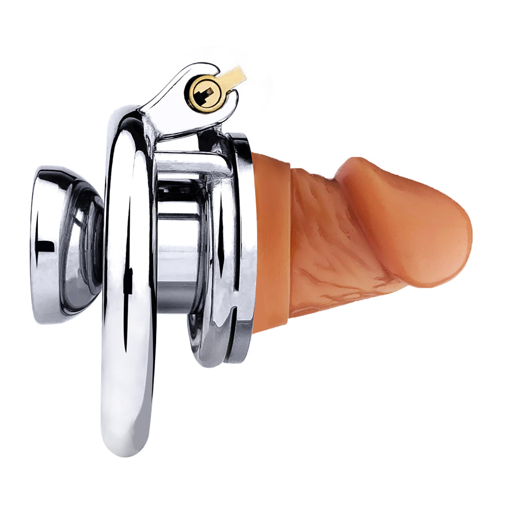 Chastity Cage with Detachable Dildo & Urethral Tube - 55mm Ring - Beige Dildo - S - image 11