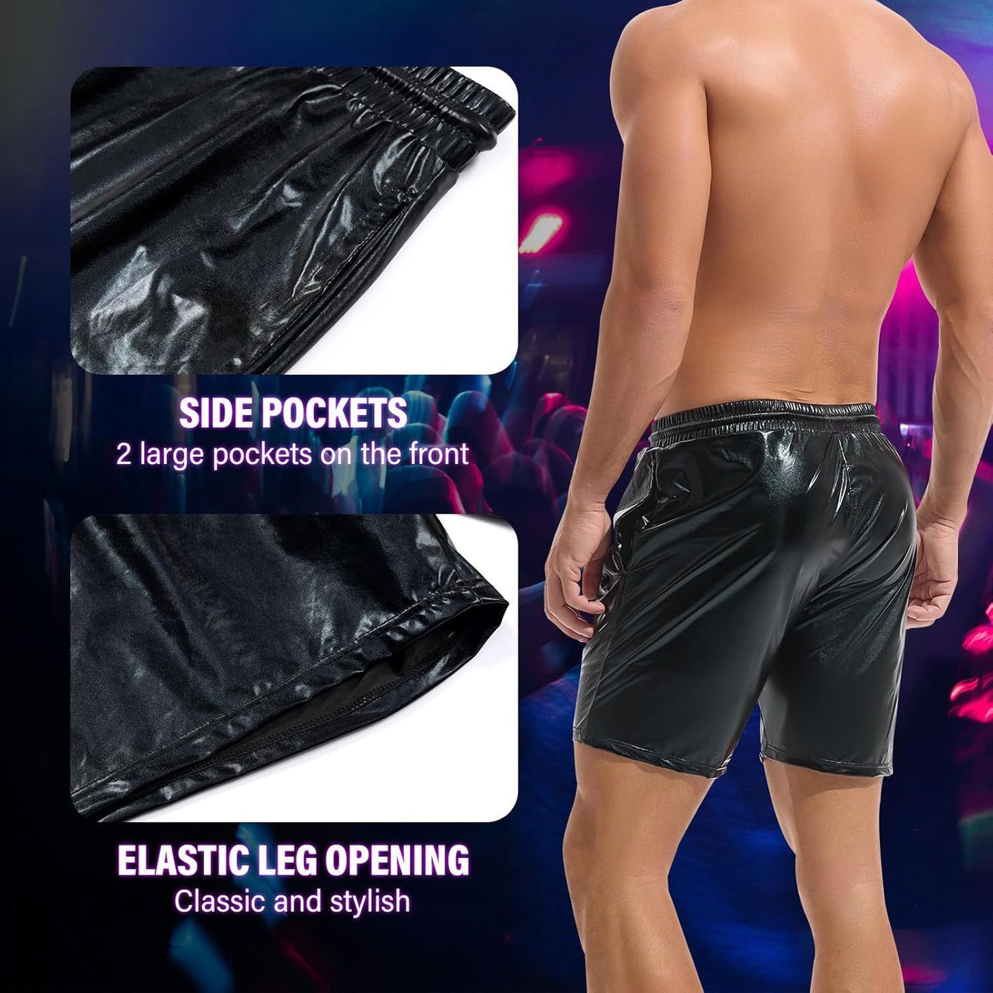 Men's Metallic 5" Holographic Rave Shorts with Drawstring - image 2