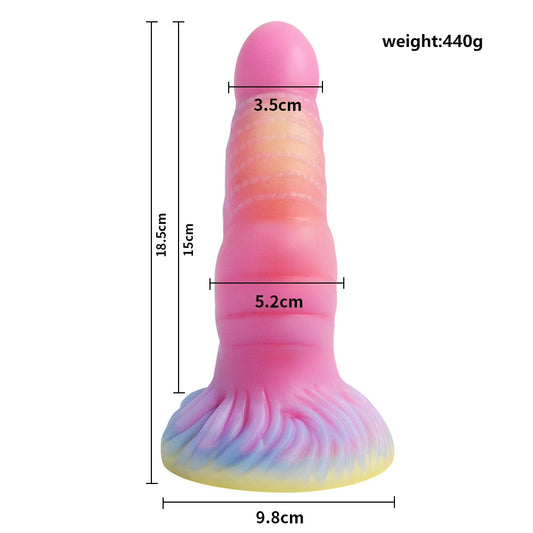 7.28'' Fantasy Monster Dildo with Multi-Texture Design & Glow-in-the-Dark Effect - Multicolor - image 0