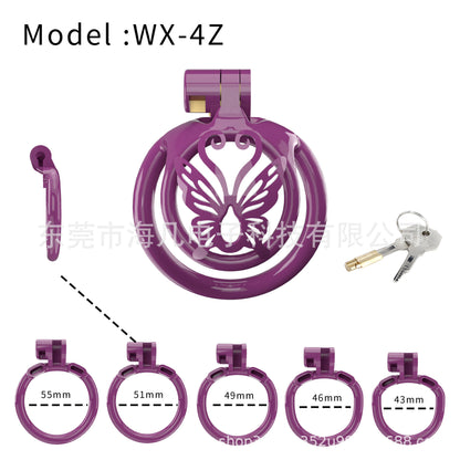 Butterfly Sissy Chastity Cage with 5 Rings - Purple Curved Rings - image 7