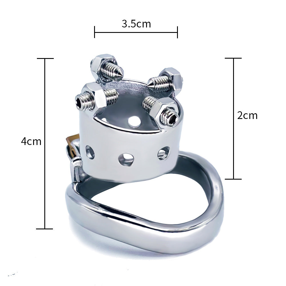 Stainless-steel Chastity Cage With Spiked Screws - Curved Ring - 55mm - image 3