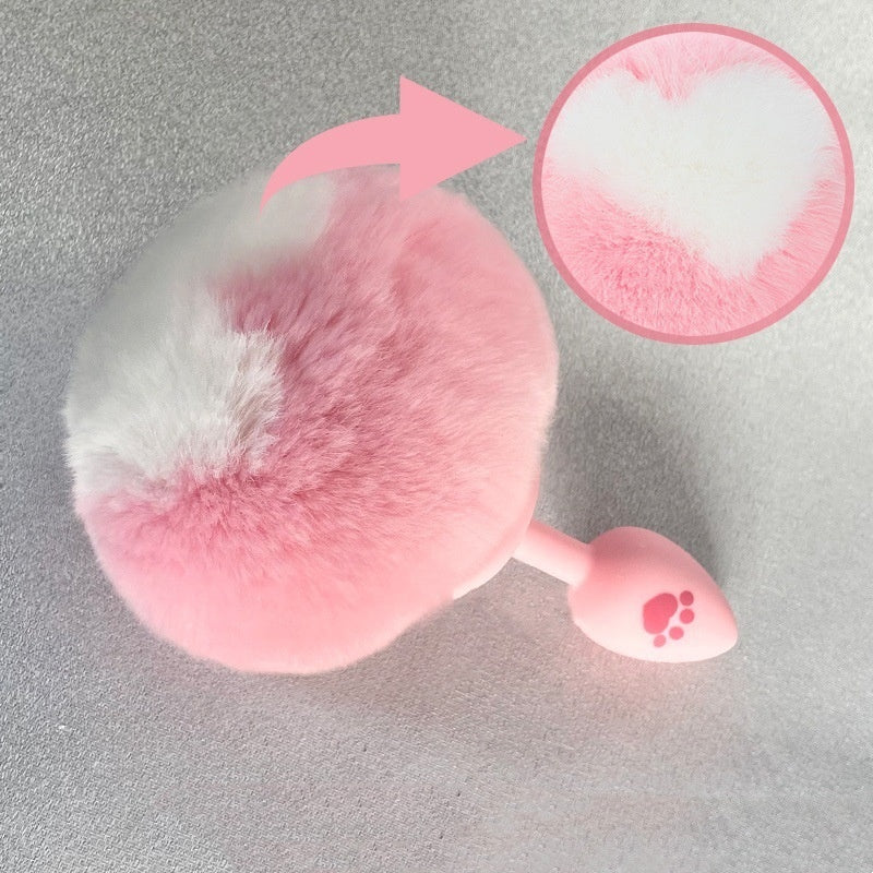 Cat Paws Fluffy Anal Butt Plug - White Heart Pink Ball - image 11