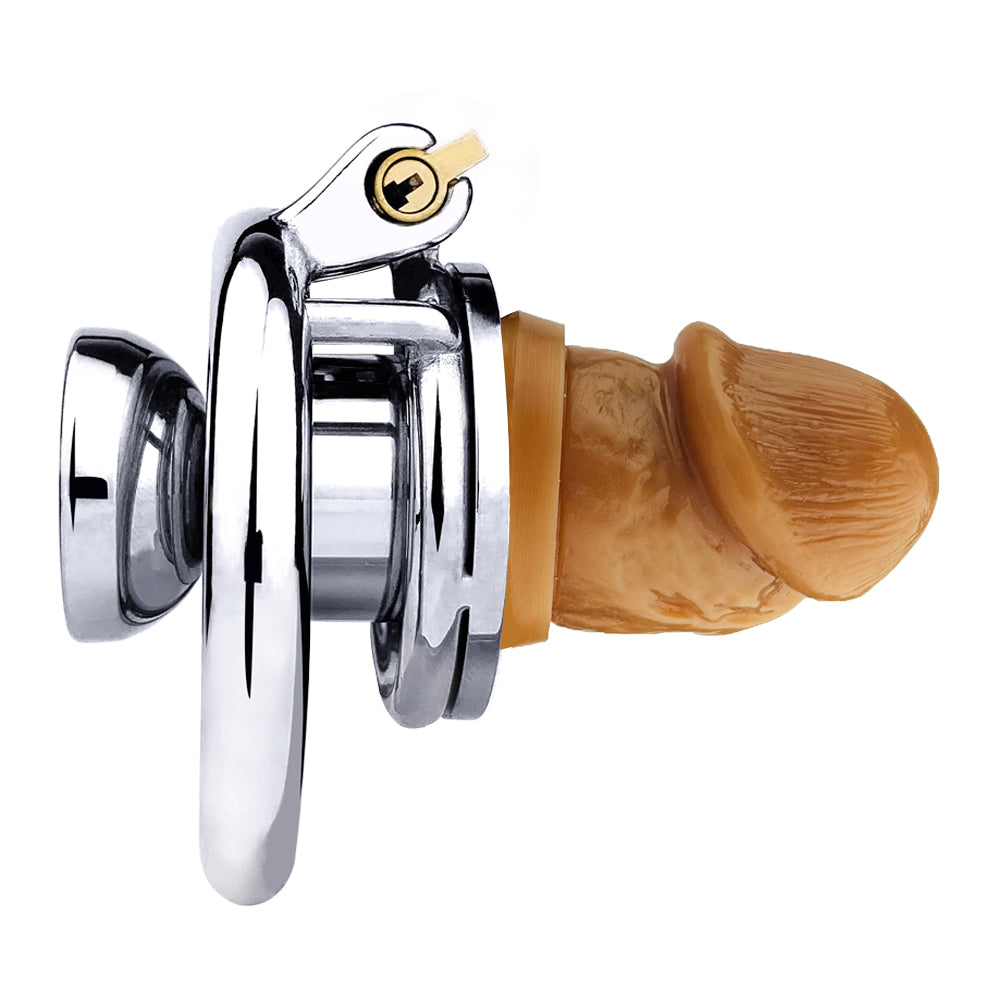 Chastity Cage with Detachable Dildo & Urethral Tube - 55mm Ring - Beige Dildo - M - image 9