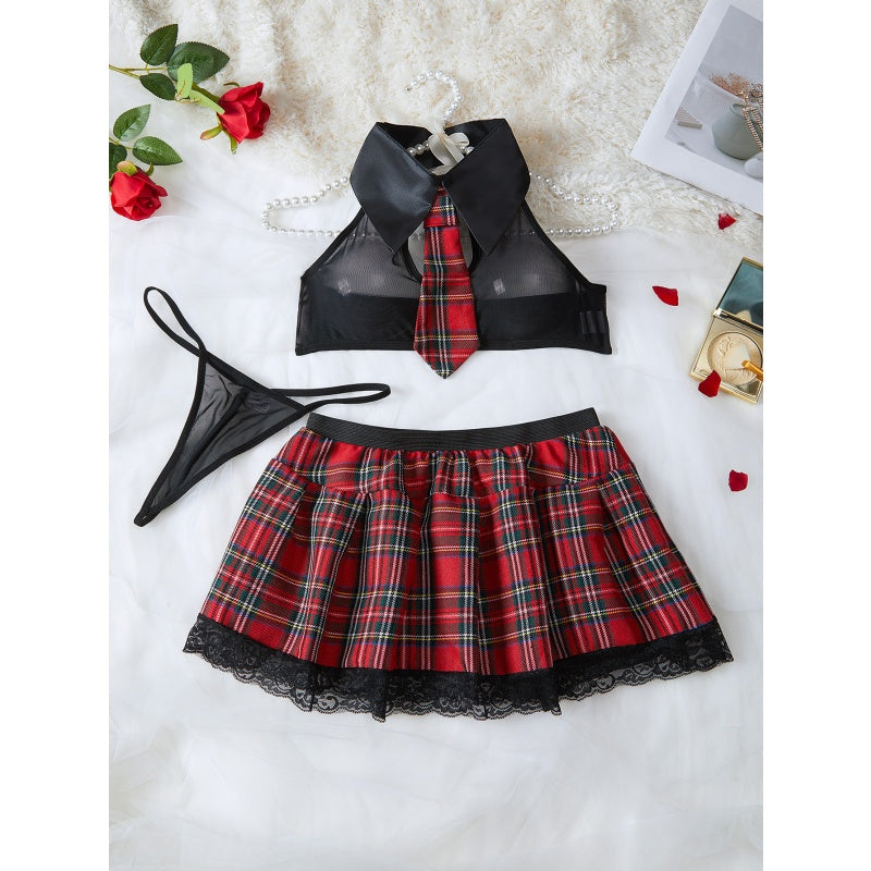 Naughty School Vibes – Sexy Plaid Lingerie Costume - Black - XXL - image 10