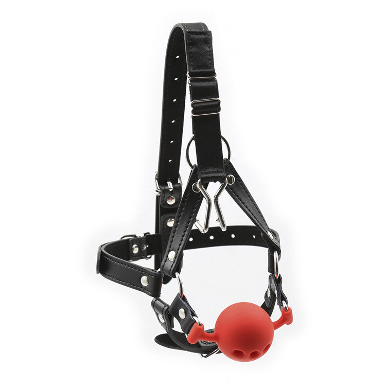 Adjustable Breathable Silicone Ball Gag with Nose Hook – 3 Sizes for Ultimate BDSM Control - Red - L - image 5