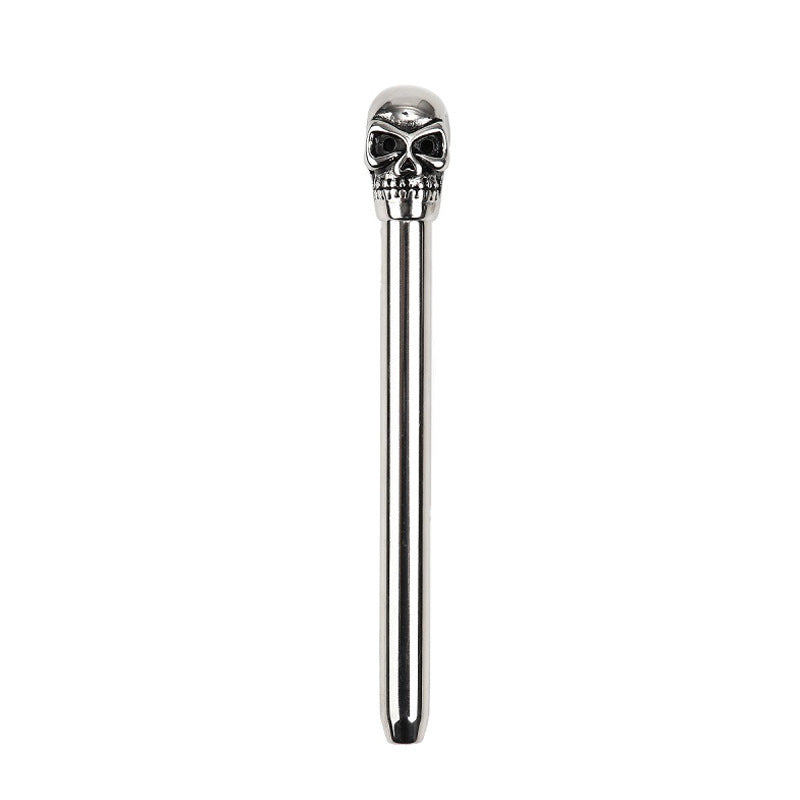 Male Penis Urethral Sound Stainless Steel Skull Head - Silver - image 1