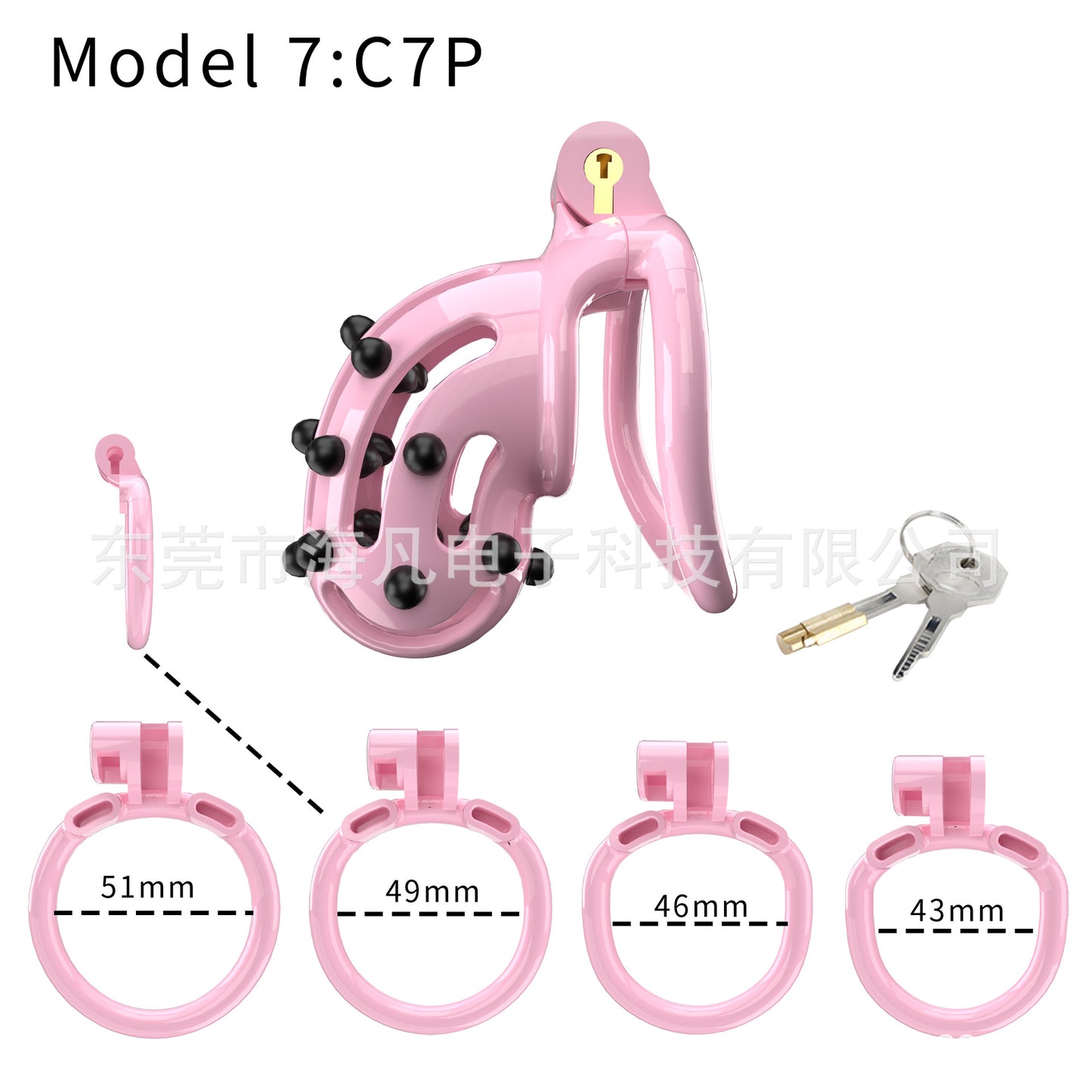Chastity Cage with Spikes & 4 Rings - Pink B - Round Rings - image 7