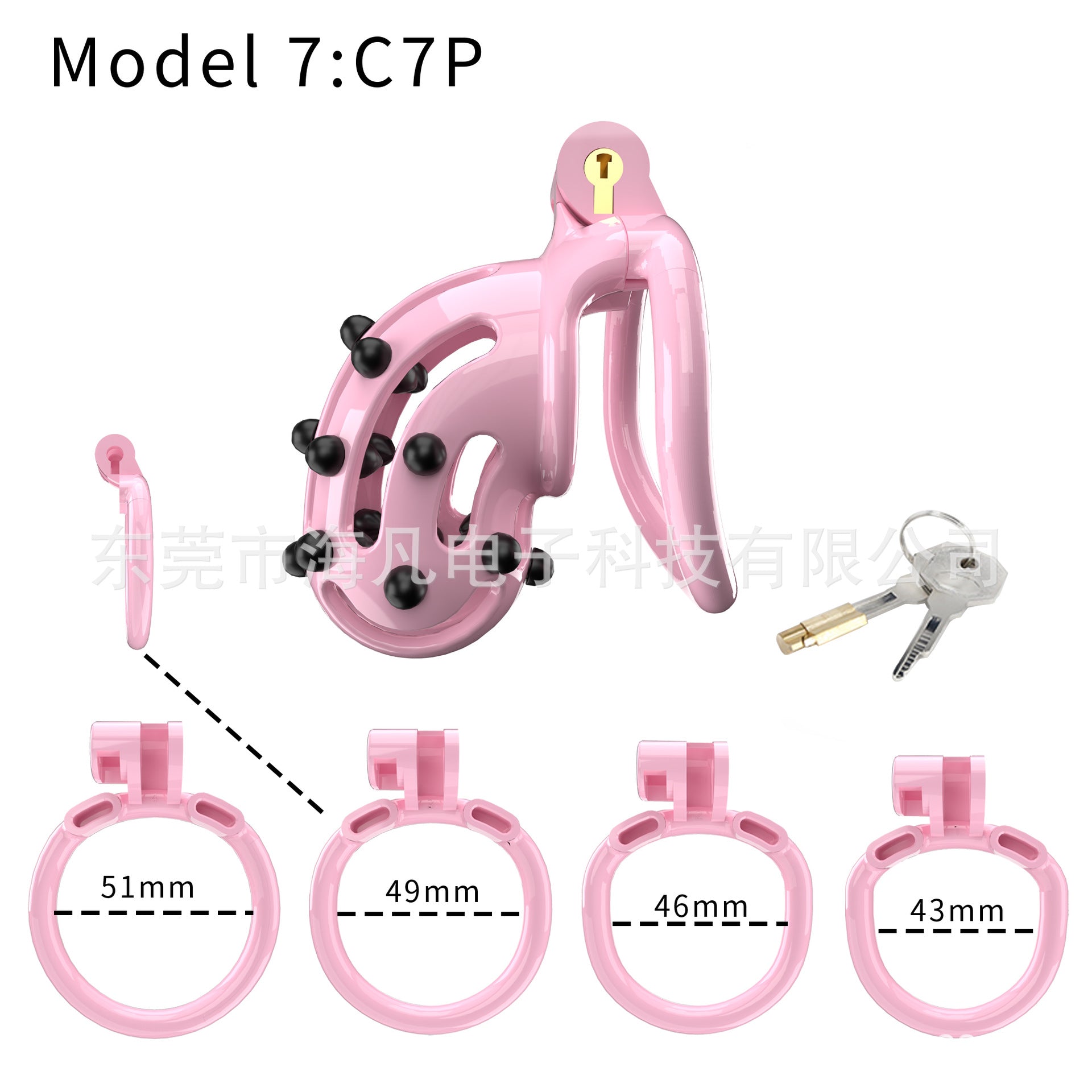 Chastity Cage with Spikes & 4 Rings - Pink B - Round Rings - image 7